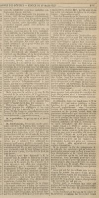 <em>Source gallica.bnf.fr / Bibliothèque nationale de France.</em></br>
</br><strong>La timidité des mesures prises pour les étudiants sous les drapeaux est mise en cause dès le lendemain de la publication de l’instruction ministérielle, comme le montre cette question du député Bouffandeau au ministre Steeg. Pour le député, applaudit par l’ensemble de l’assemblée, la reconnaissance du devoir accompli, d’une part, et la prise en compte des futurs besoins de la nation après la guerre, d’autre part, impose des mesures bien plus radicales. L’idée de diplômes accélérés commence à s’imposer.</strong>