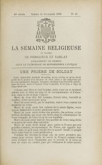 <em>Source gallica.bnf.fr / Bibliothèque nationale de France</em>
<br><br><strong>Le décès de Jacques Jacquier provoque un fort retentissement dans le Rhône à la suite de la publication dans la presse régionale de l’une de ses prières rédigées au combat, par laquelle il exalte sa volonté de sacrifice au nom de la France et de Dieu.</strong>