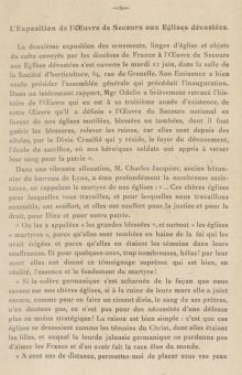 <em>Source gallica.bnf.fr / Bibliothèque nationale de France</em>
<br><br>
<strong>In seiner Verteidigung Frankreichs als "älteste Tochter der Kirche" ist eines der wichtigsten Anliegen von Charles Jacquier während des gesamten Krieges das Schicksal der von den Deutschen zerstörten Kirchen und Kathedralen, die für ihn das höchste Symbol der deutschen Barbarei darstellen.</strong>