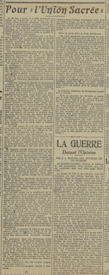 <em>Source Mairie de Toulouse, Bibliothèque municipale de Toulouse-Rosalis, P 015</em>
<br><br>
<strong>Autre intervention, le doyen Jacquier est désigné comme orateur pour l'important rassemblement du 30 mai 1915 à Lyon, relaté ici. Réunissant autorités religieuses, civiles et militaires de la ville devant un public de 4 000 à 5 000 personnes venues célébrer l'Union sacrée, il est l'occasion pour le juriste d'un exposé sur la "barbarie allemande", où il affirme que dans les circonstances de cette guerre la haine est une forme de justice.</strong>